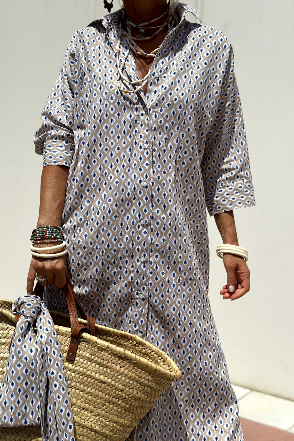 Tied Button Up Three-Quarter Sleeve Dress