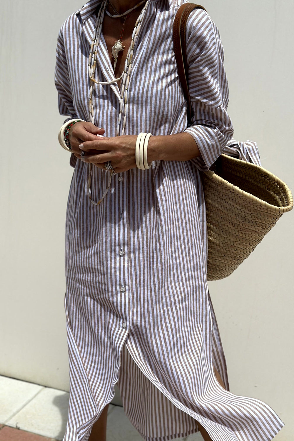 Tied Button Up Three-Quarter Sleeve Dress