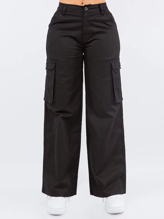 High Waist Cargo Wide Straight Pants